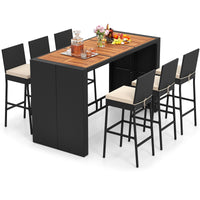 Tangkula 7 Piece Patio Wicker Bar Set with Backrest and Footrest