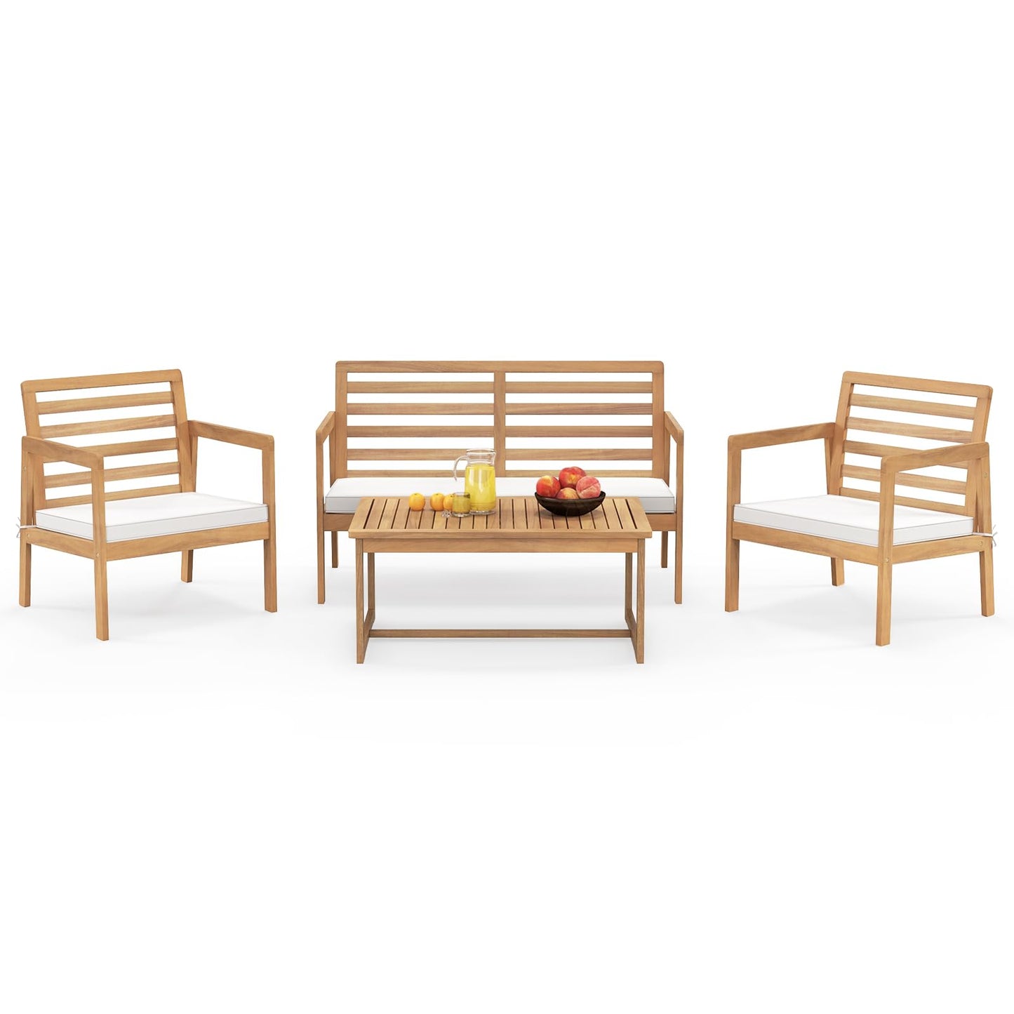 Tangkula 4 Piece Wood Patio Conversation Set, Patio Furniture Set w/Seat Cushions