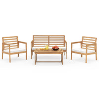 Tangkula 4 Piece Wood Patio Conversation Set, Patio Furniture Set w/Seat Cushions