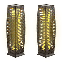 Tangkula 2-Piece Outdoor Solar Powered Floor Lamps, IP65 Waterproof Wicker Floor Lamps with Auto On/Off LED Light