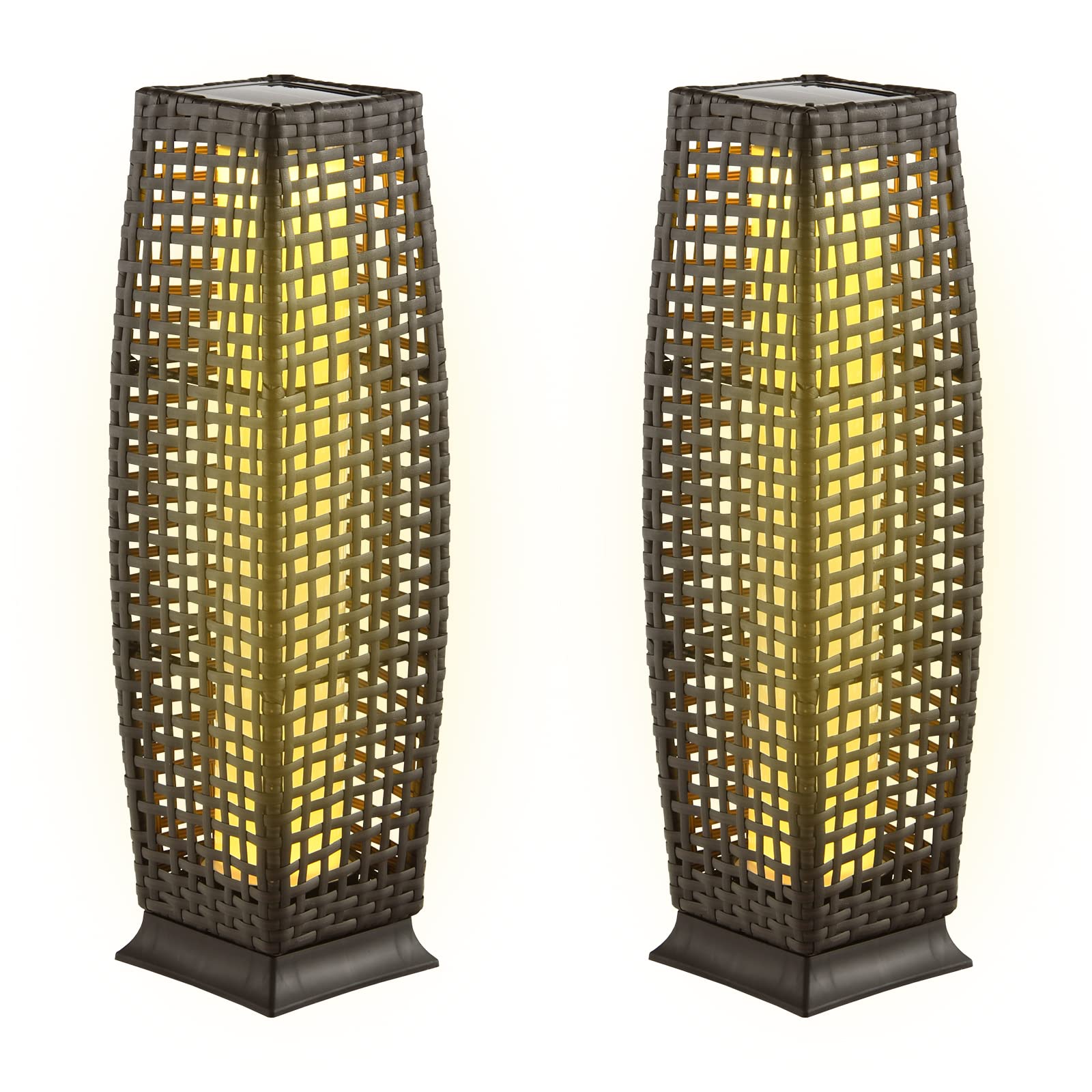 Tangkula 2-Piece Outdoor Solar Powered Floor Lamps, IP65 Waterproof Wicker Floor Lamps with Auto On/Off LED Light