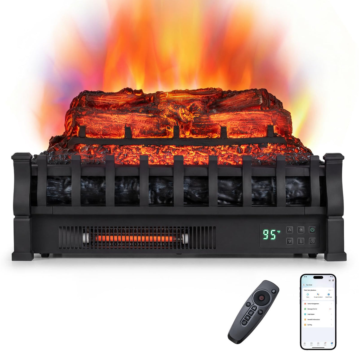 Tangkula 23" WiFi Fireplace Insert Pinewood Set with App and Remote