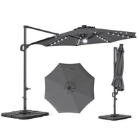 Tangkula 10 FT Solar Patio Umbrella with Base Included Cantilever Offset Outdoor Umbrella