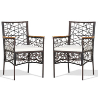 Tangkula Set of 2 Outdoor Dining Chairs, Patio Bistro Chairs with Acacia Wood Armrests and Soft Cushions
