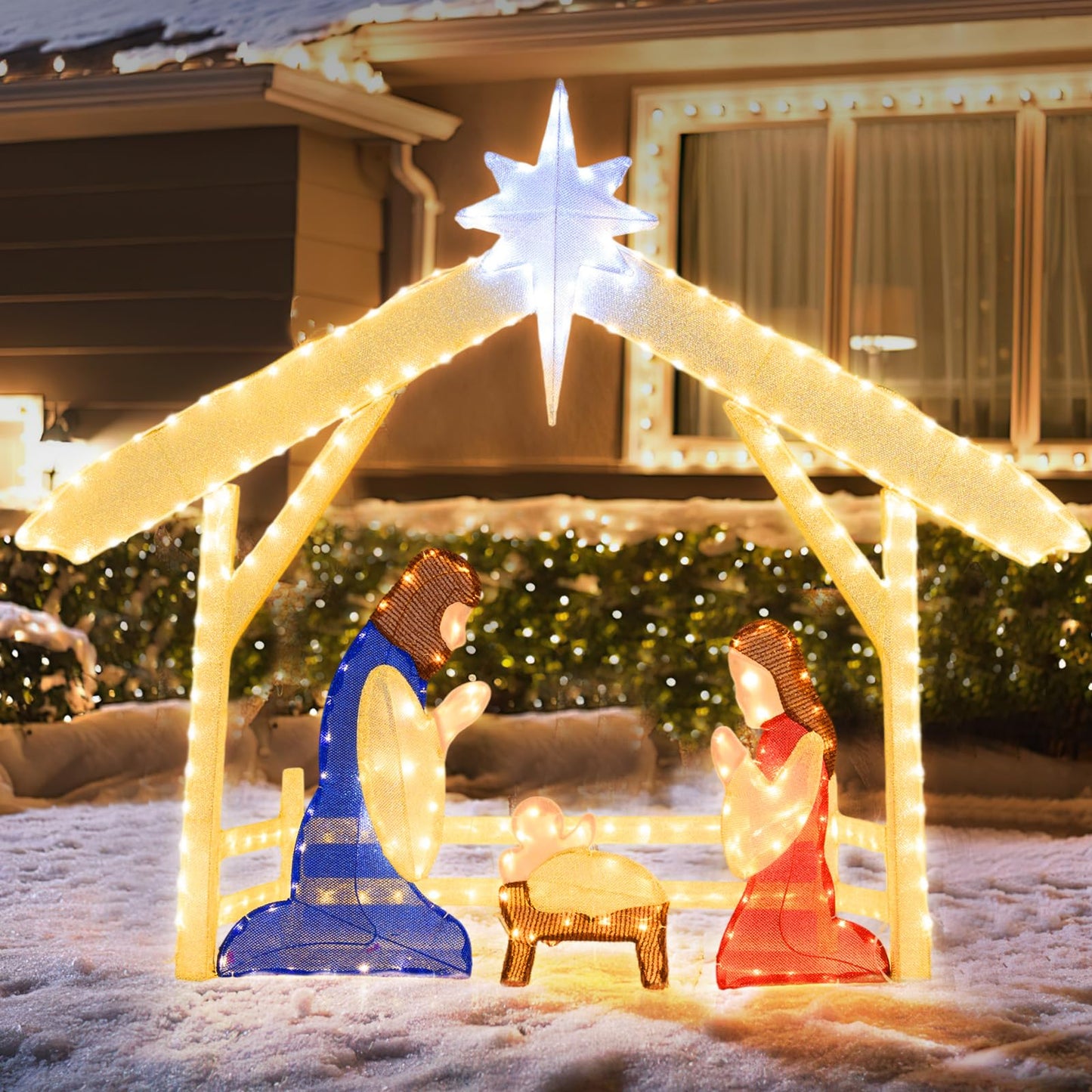 Tangkula 4.7 FT Christmas Lighted Nativity Scene Set