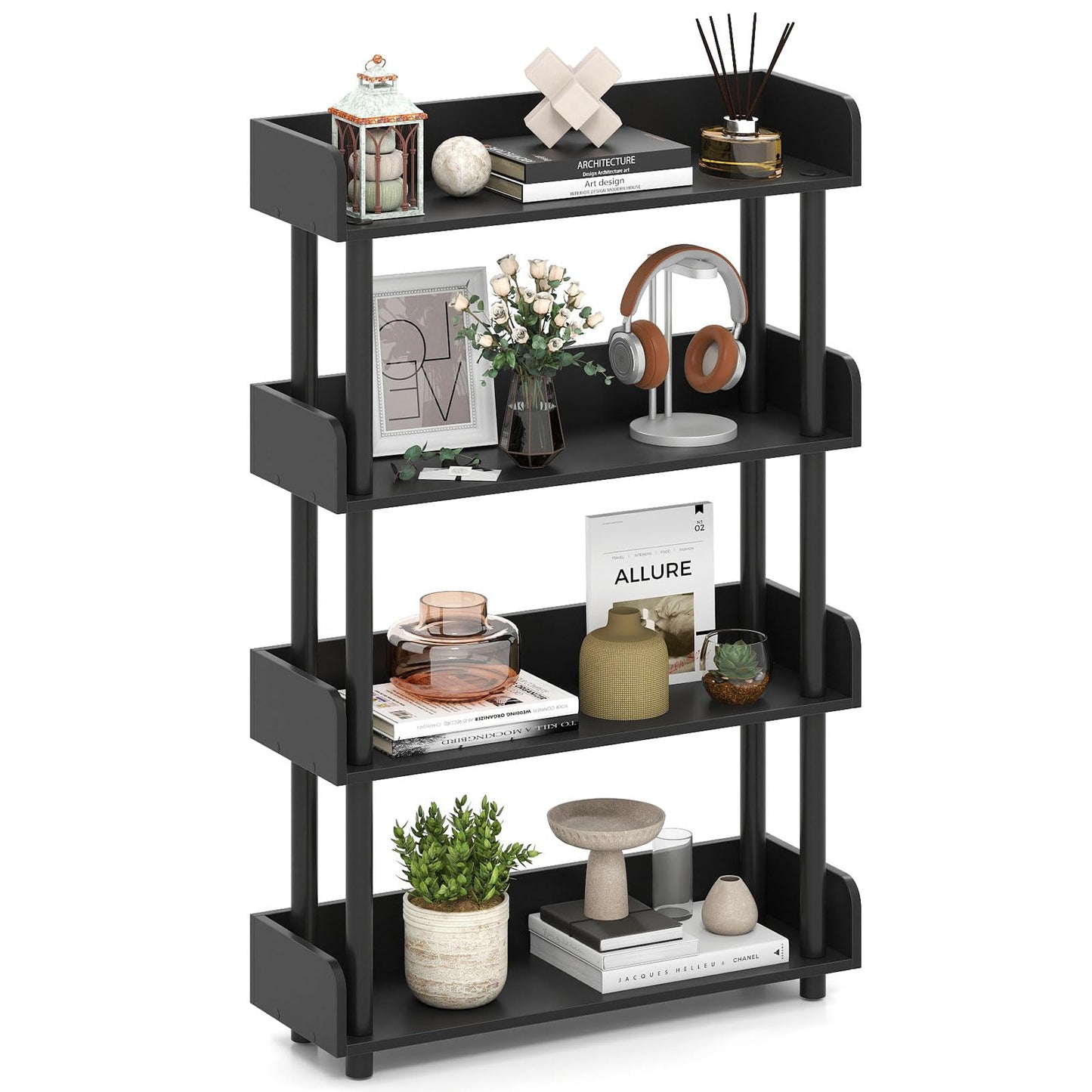 Tangkula 4-Tier Bookshelf Multipurpose Wood Standing Display Rack(1/2)