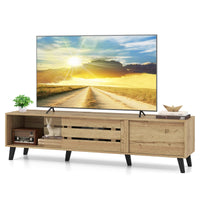 Tangkula Mid Century Modern TV Stand with Sliding Doors for 65” TVs