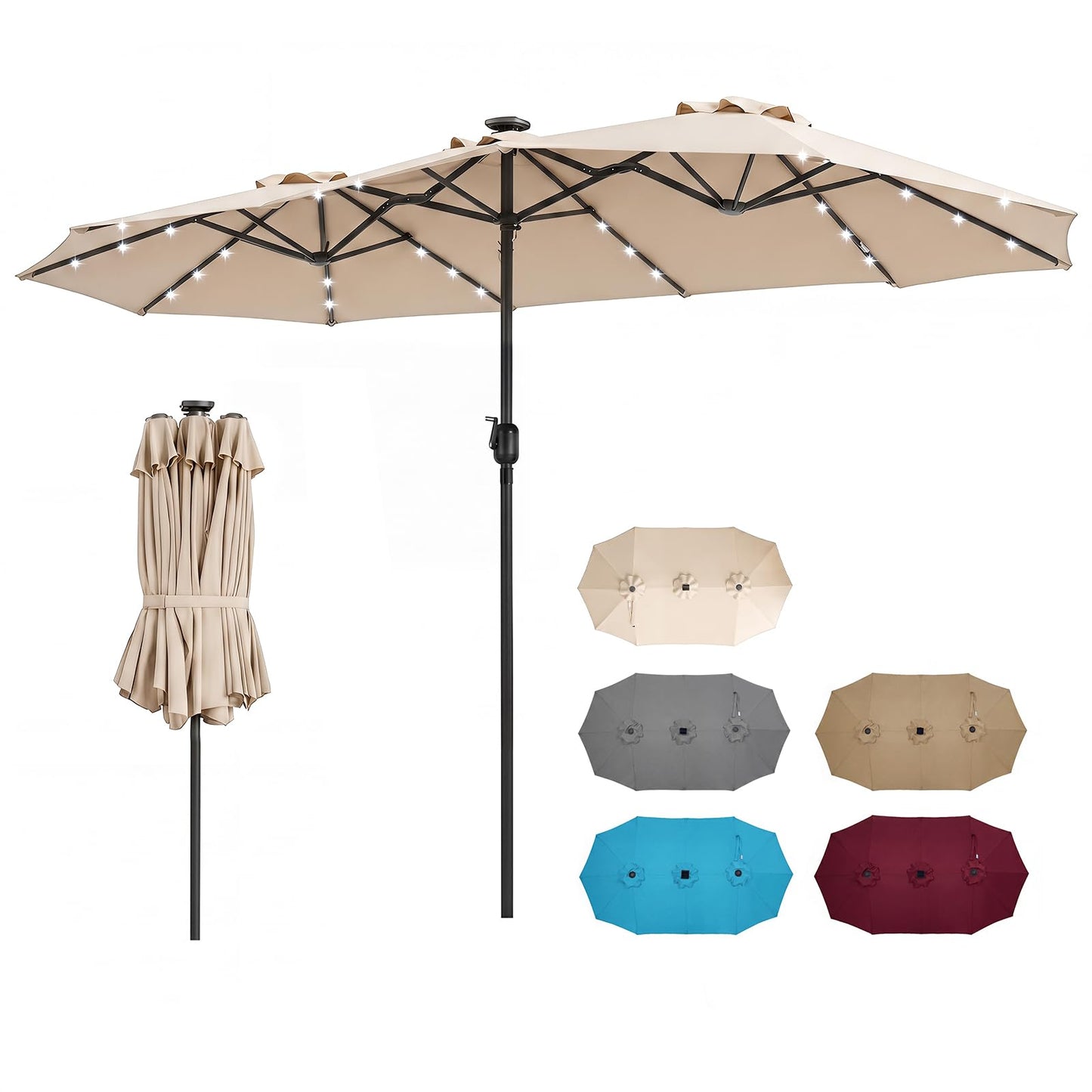 Tangkula 13 Ft Double-Sided Extra Large Outdoor Market Table Umbrella with 36 LED Lights
