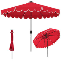 Tangkula 10FT Solar LED Patio Umbrella 2-Tiers Scalloped Outdoor Table Market Umbrella