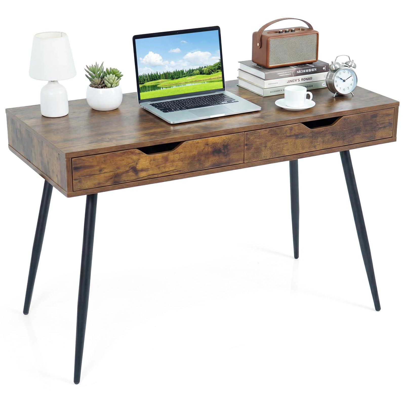 Bureau du milieu du siècle avec 2 tiroirs, bureau d'écriture, bureau pour ordinateur portable