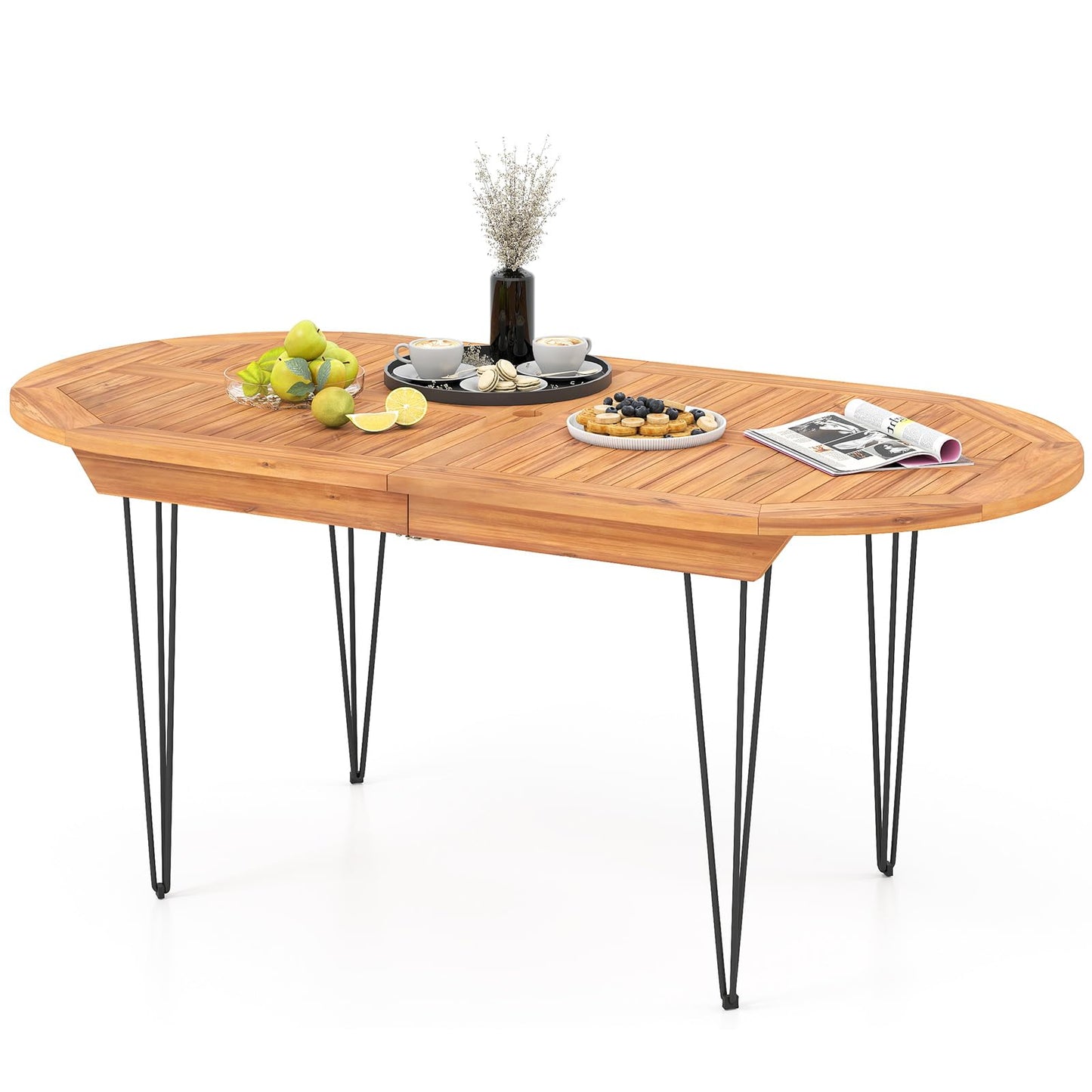 Tangkula 71" Patio Dining Table 6 Person Large Oval Table