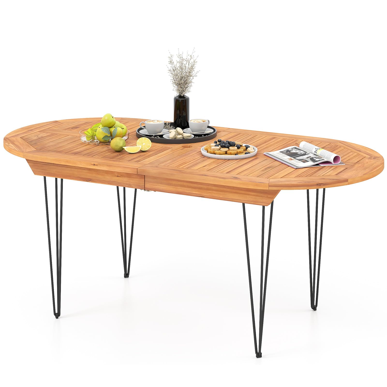 Tangkula 71" Patio Dining Table 6 Person Large Oval Table