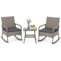 Tangkula 3-Piece Outdoor Wicker Rocking Bistro Set with 2-Tier Coffee Table