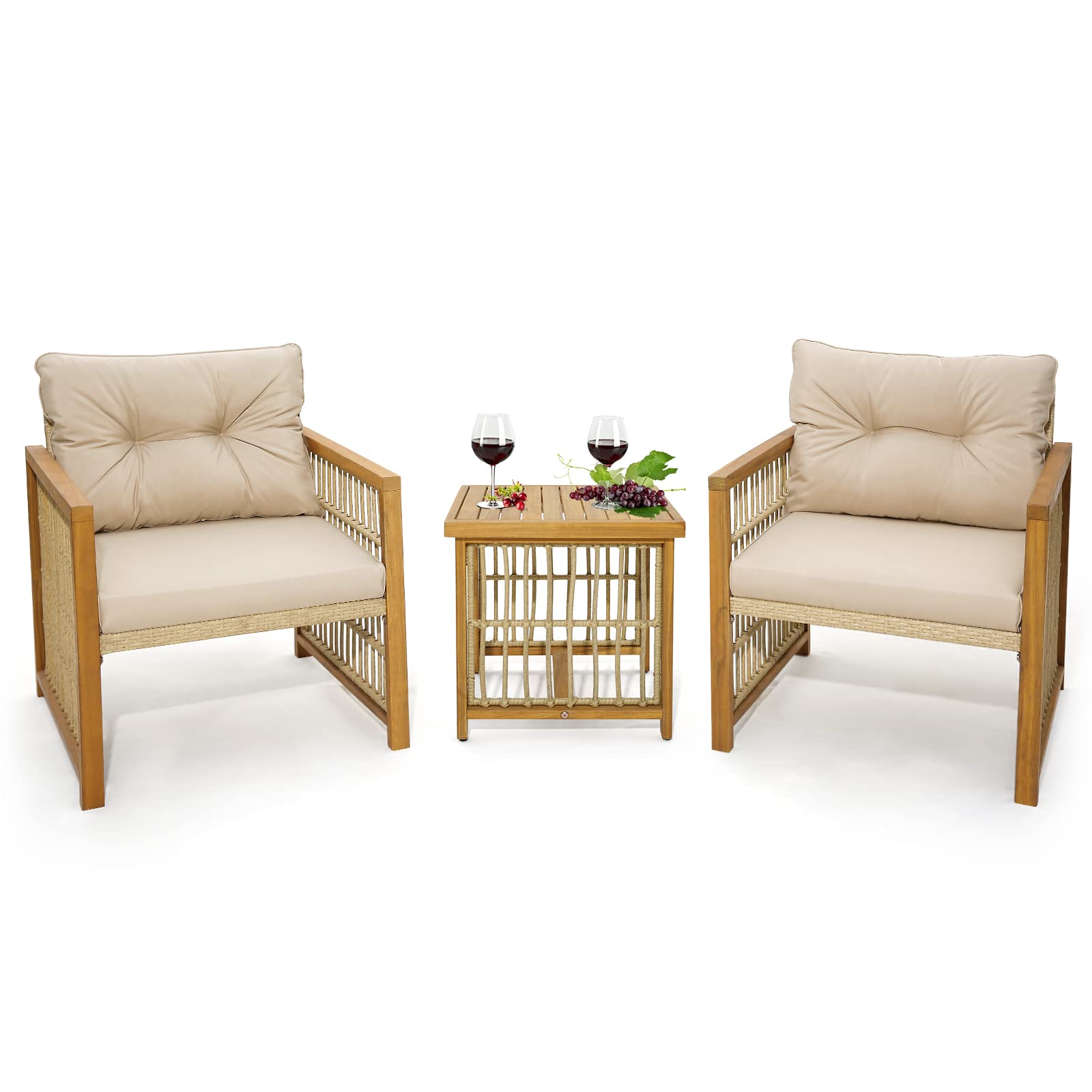 3 Pieces Acacia Wood Patio Furniture Set - Tangkula