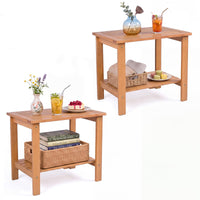 Tangkula Outdoor 2-Tier Eucalyptus Wood Side Table ( Rectangular,1/2)
