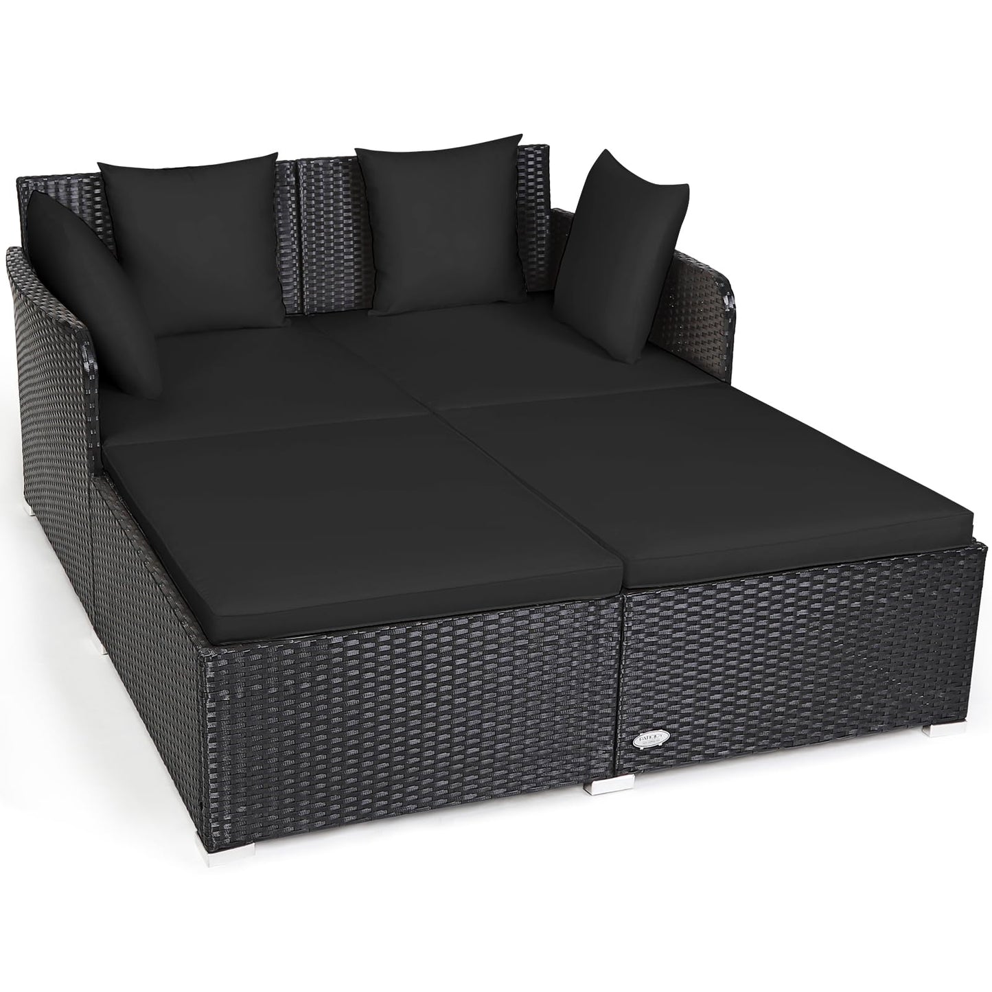 Outdoor Rattan Daybed, Sunbed Wicker Furniture w/Spacious Seat