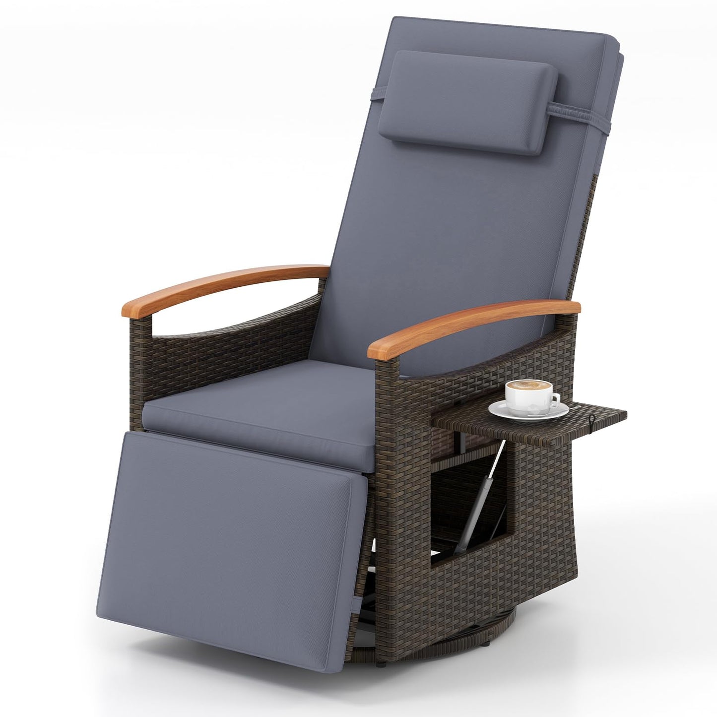 Fauteuil inclinable pivotant à 360 degrés en rotin Tangkula pour patio, fauteuil de salon en osier avec dossier et repose-pieds réglables
