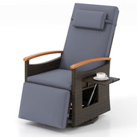 Fauteuil inclinable pivotant à 360 degrés en rotin Tangkula pour patio, fauteuil de salon en osier avec dossier et repose-pieds réglables