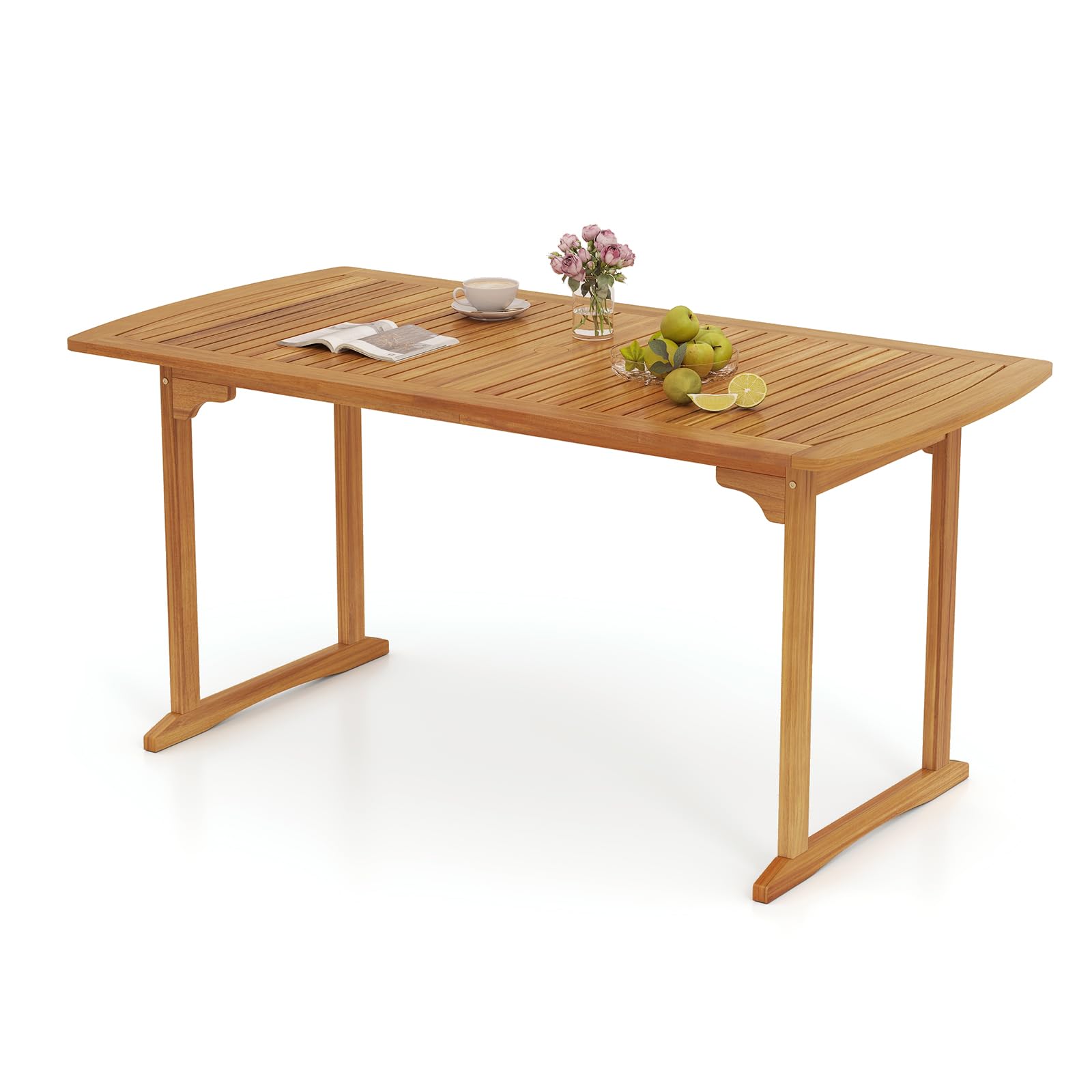 Tangkula 63 inch Outdoor Dining Table w/Umbrella Hole