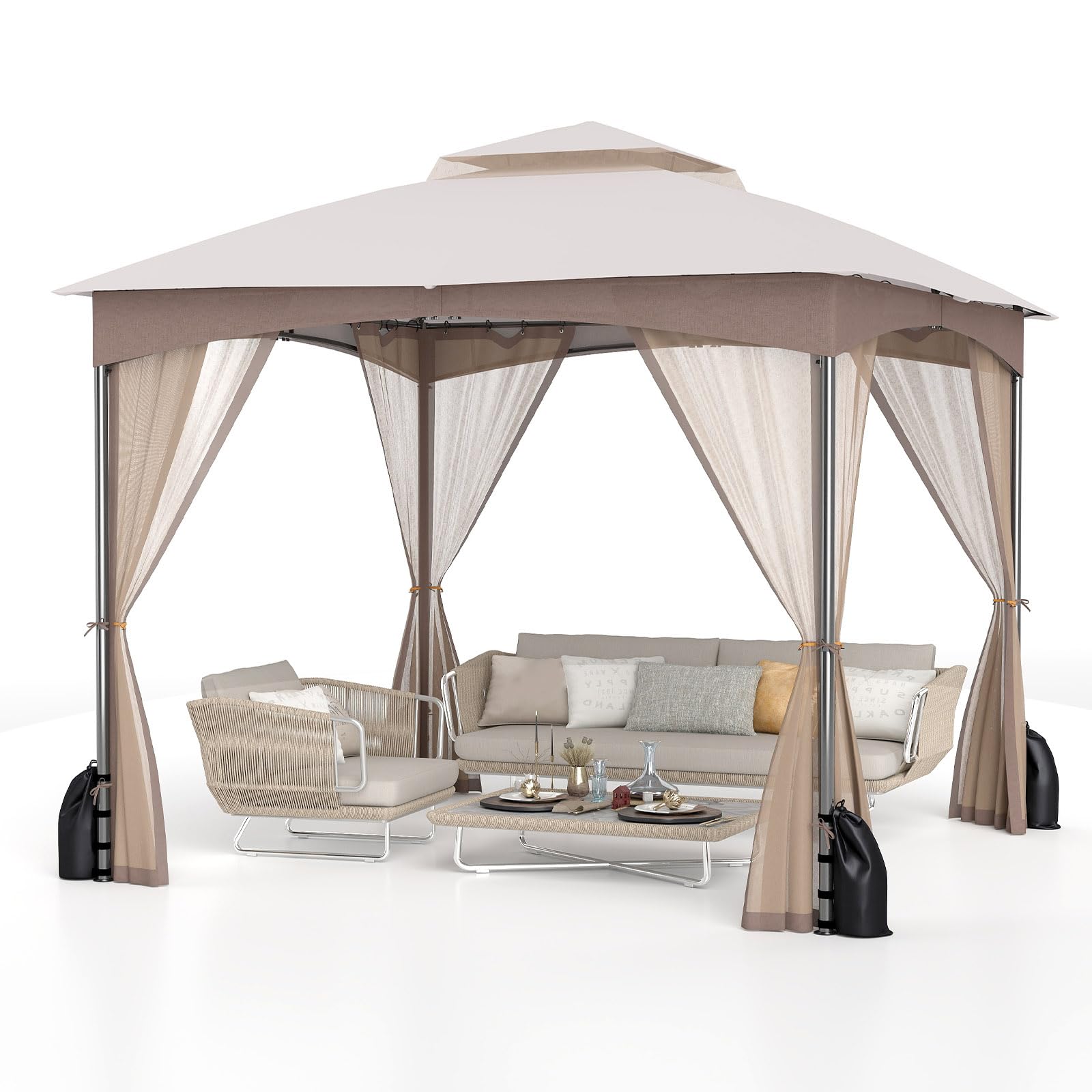 Tangkula 10x10 FT Outdoor Gazebo with Netting for Yard Garden Lawn