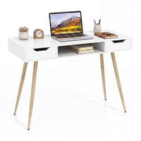 Tangkula Mid Century Modern Computer Desk with 2 Drawers & Open Center Storage