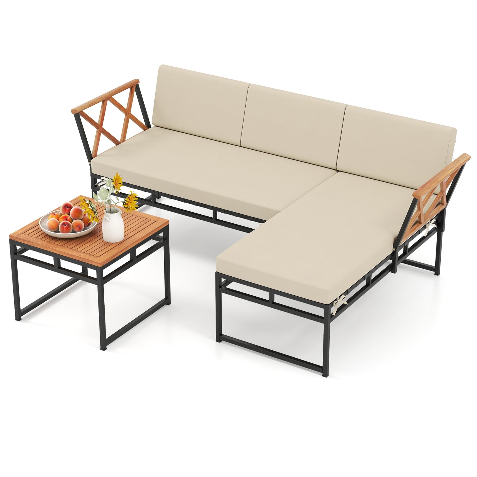 Tangkula 3 Pieces L-Shaped Outdoor Furniture Set