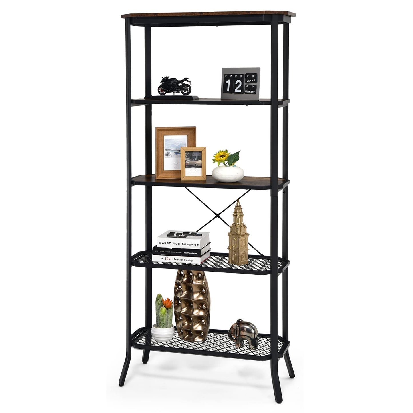 Tangkula 5 Layer Bookshelf, Freestanding Storage Shelving Unit with Steel Frame