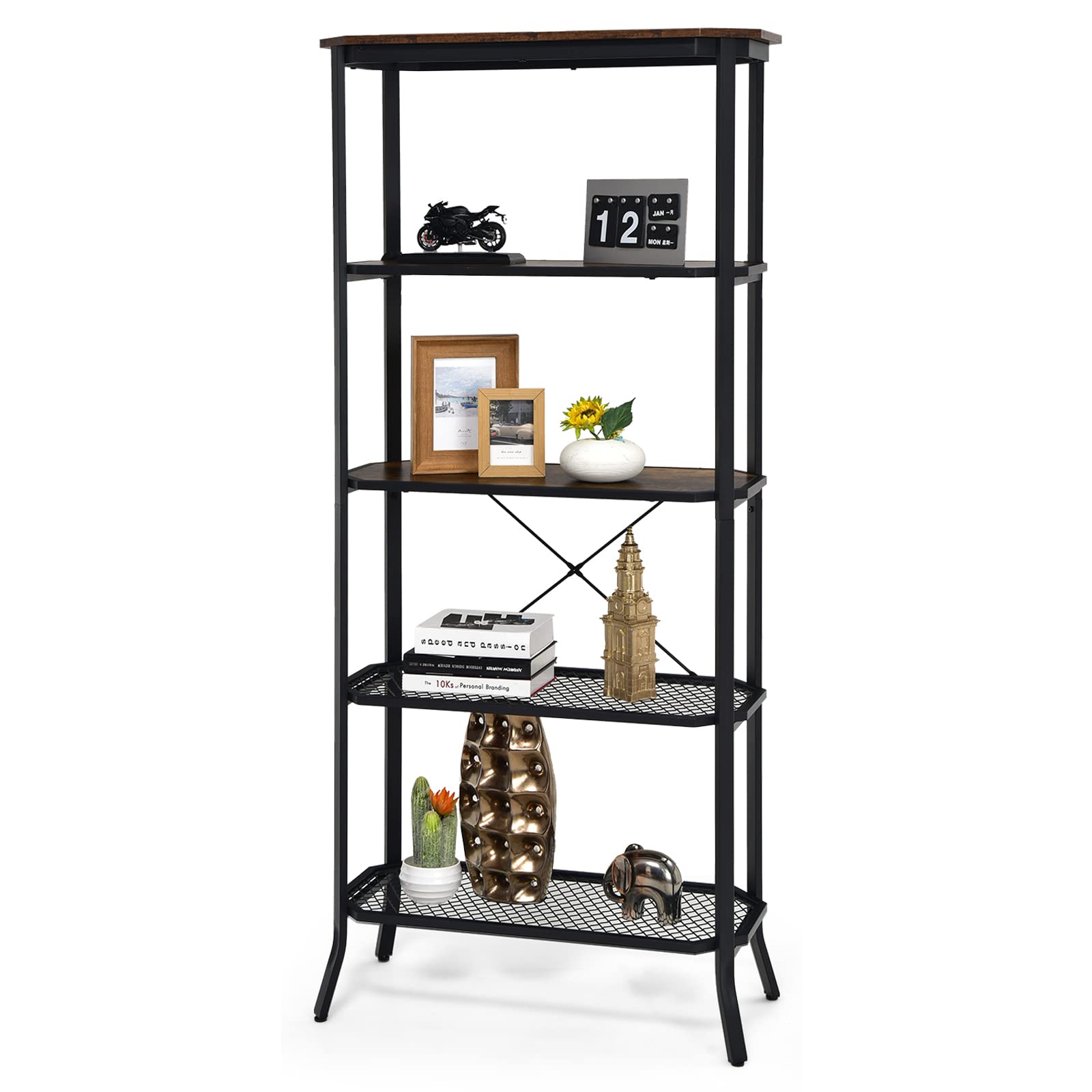 Tangkula 5 Layer Bookshelf, Freestanding Storage Shelving Unit with Steel Frame