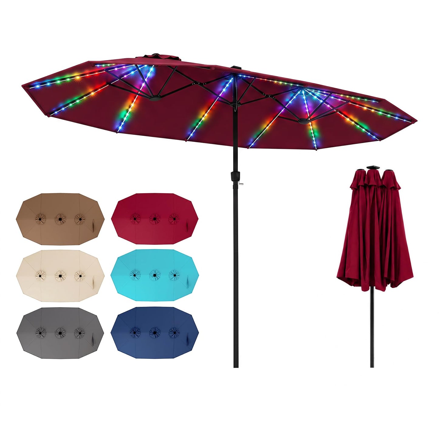 Tangkula Patio Umbrella with Solar Lights | Multi-Colored LED Lights