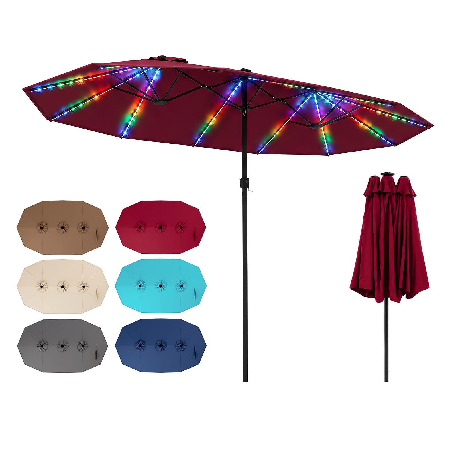 Parasol de terrasse Tangkula avec lumières solaires | Lumières LED multicolores