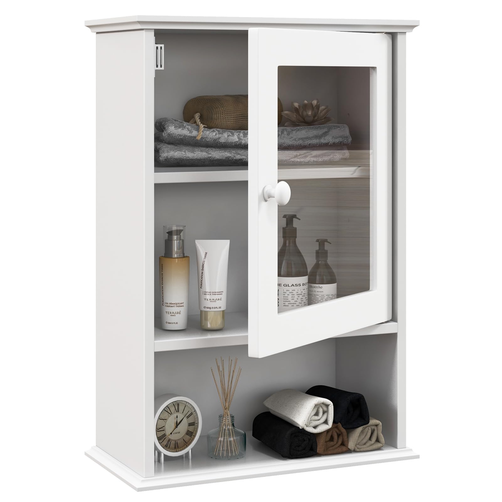 Tangkula Bathroom Cabinet With Door and Open Shelf