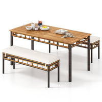 Tangkula 3 Pieces Wood Patio Dining Set with 1.97” Umbrella Hole