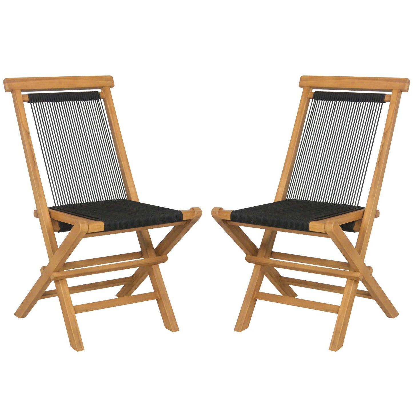 Tangkula 2 Piece Patio Folding Chairs, Solid Teak Wood Dining Chairs with Woven Rope Seat & Back
