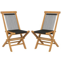 Tangkula 2 Piece Patio Folding Chairs, Solid Teak Wood Dining Chairs with Woven Rope Seat & Back