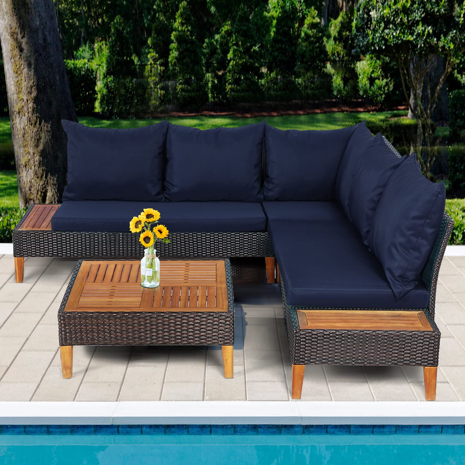 Tangkula 4 Pieces Acacia Wood Patio Furniture Set