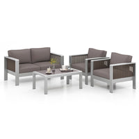 Tangkula 4 Pieces Aluminum Patio Furniture Set, Modern Outdoor Sectional Sofa Set (Gray)