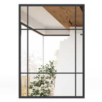 Tangkula Miroir de fenêtre rectangulaire 28" x 40", miroir moderne à 3 couches avec cadre métallique