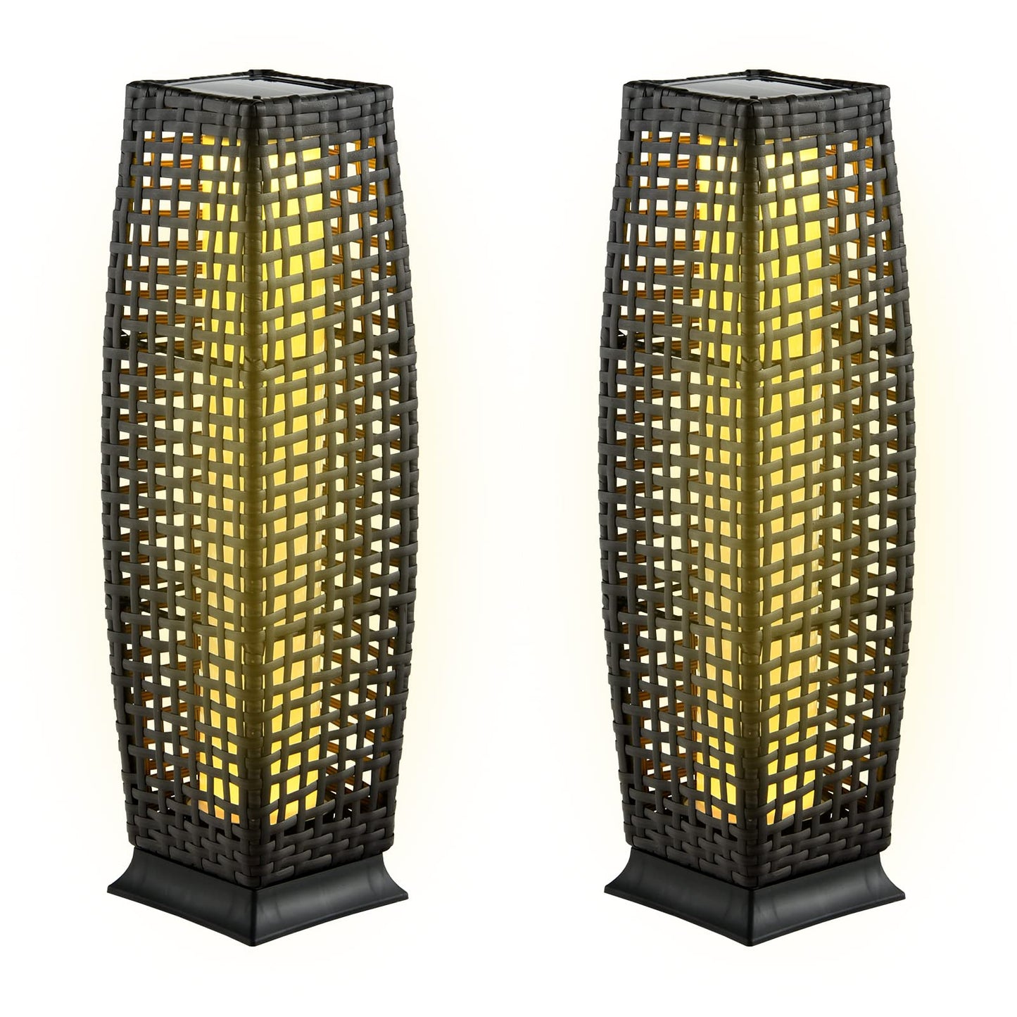 Tangkula 2-Piece Outdoor Solar Powered Floor Lamps, IP65 Waterproof Wicker Floor Lamps with Auto On/Off LED Light