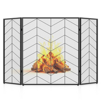 Tangkula 52 x 31 Inch Fireplace Screen, 3-Panel Folding Spark Guard w/Chevron Herringbone Pattern