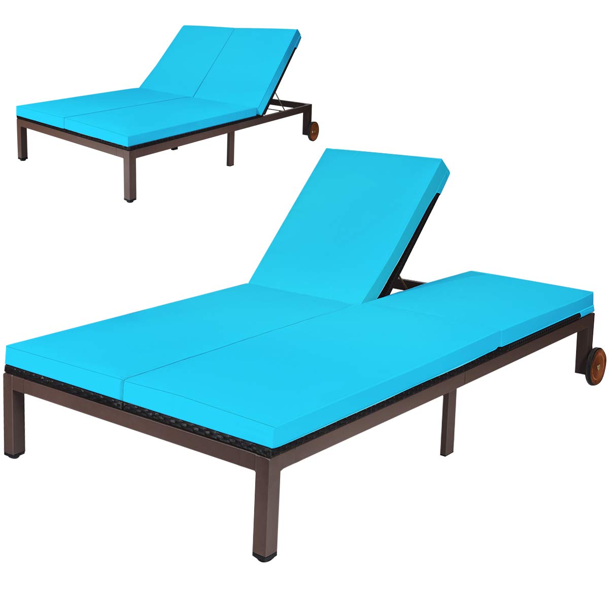 Tangkula 2-Person Patio Lounge Chair, Outdoor Rattan Double Wicker Daybed
