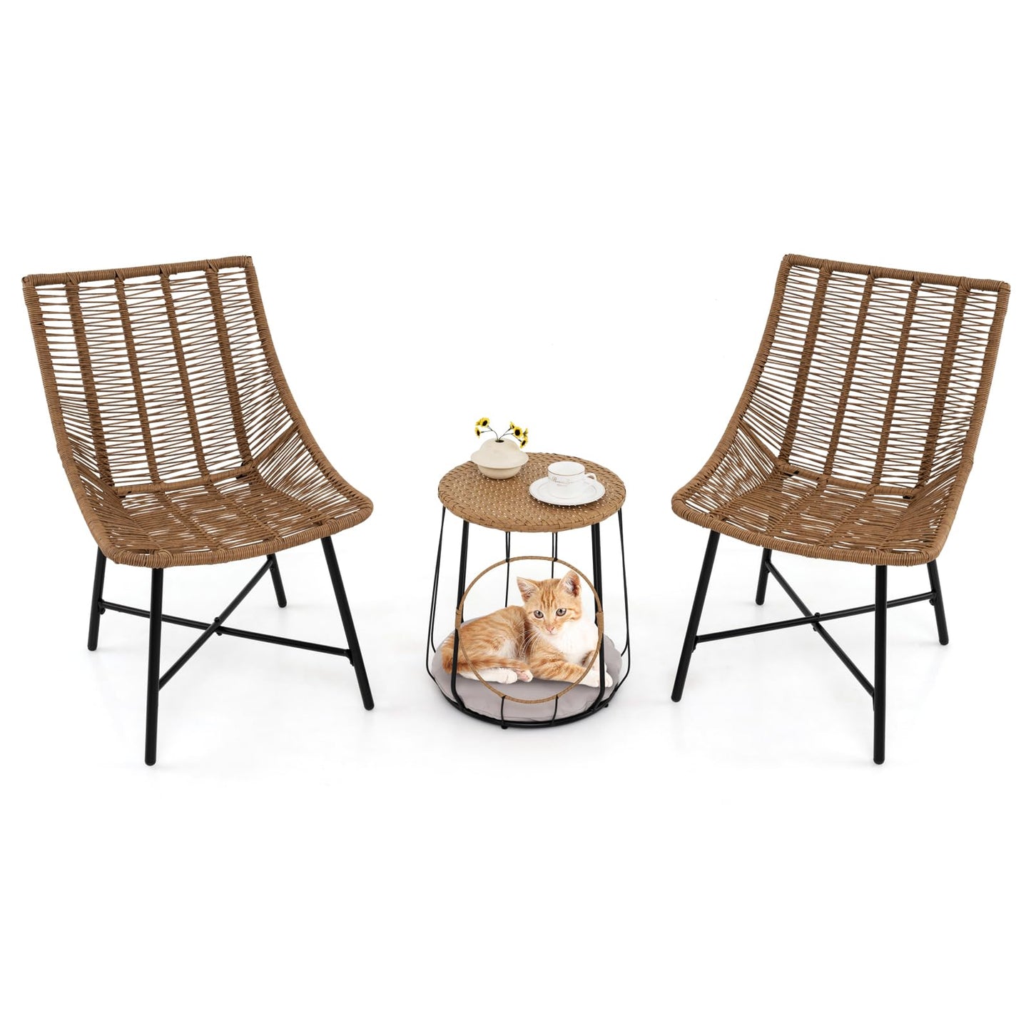 Ensemble de mobilier d'extérieur Tangkula 3 pièces avec niche pour animaux de compagnie