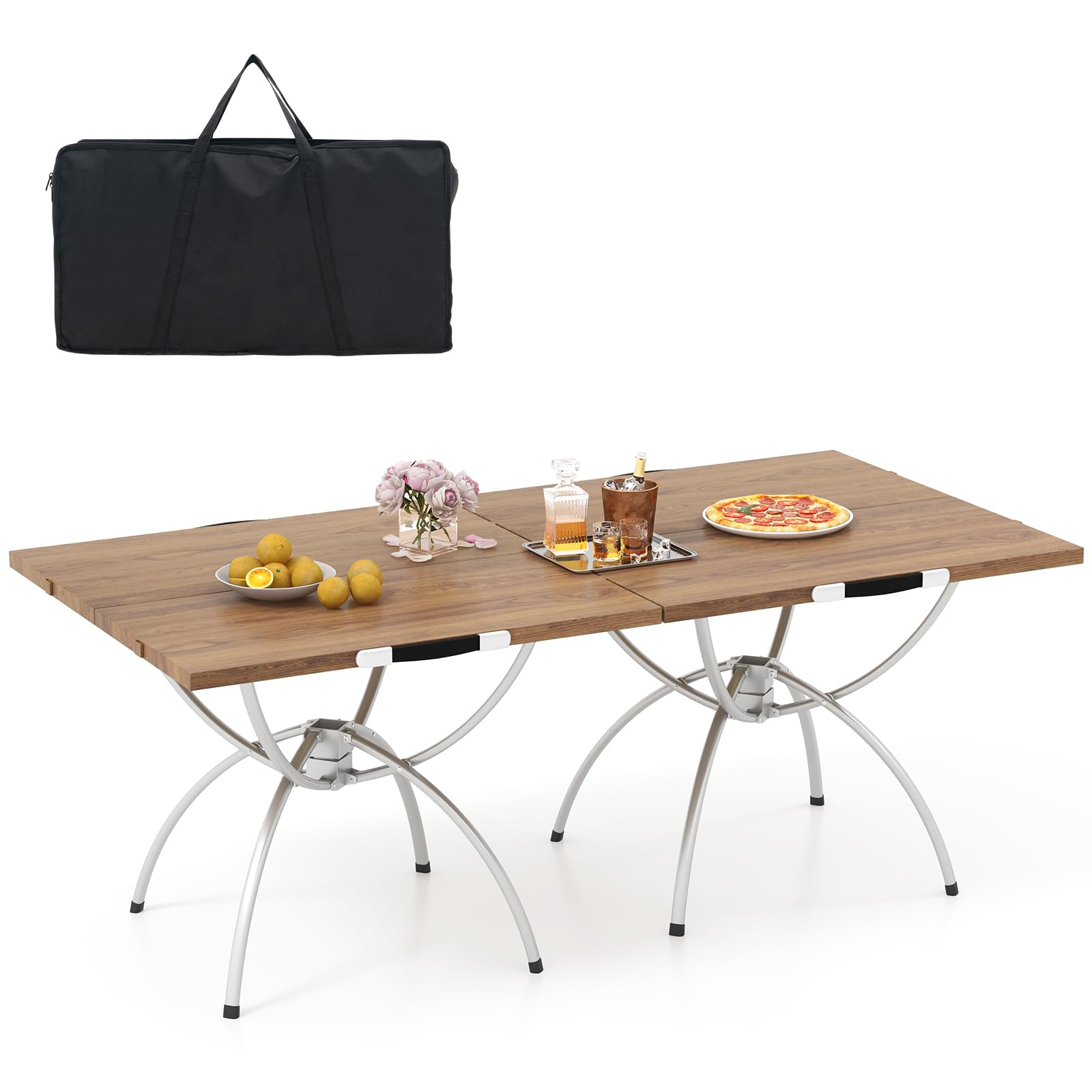 Tangkula 24"x24" Folding Camping Table Set of 2, Extendable Lightweight Camp Table with Wood-Grain Tabletop