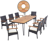 Tangkula Salon de jardin en rotin pour 8 personnes, table en bois d'acacia