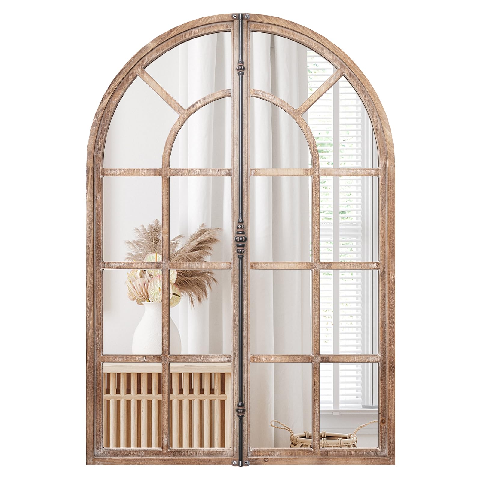 Tangkula 24" x 34" Arched Window Mirror, Farmhouse Decorative Arch Mirror