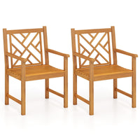 Tangkula Set of 2/4 Outdoor Dining Chairs Acacia Wood with Cross-Pattern Backrest