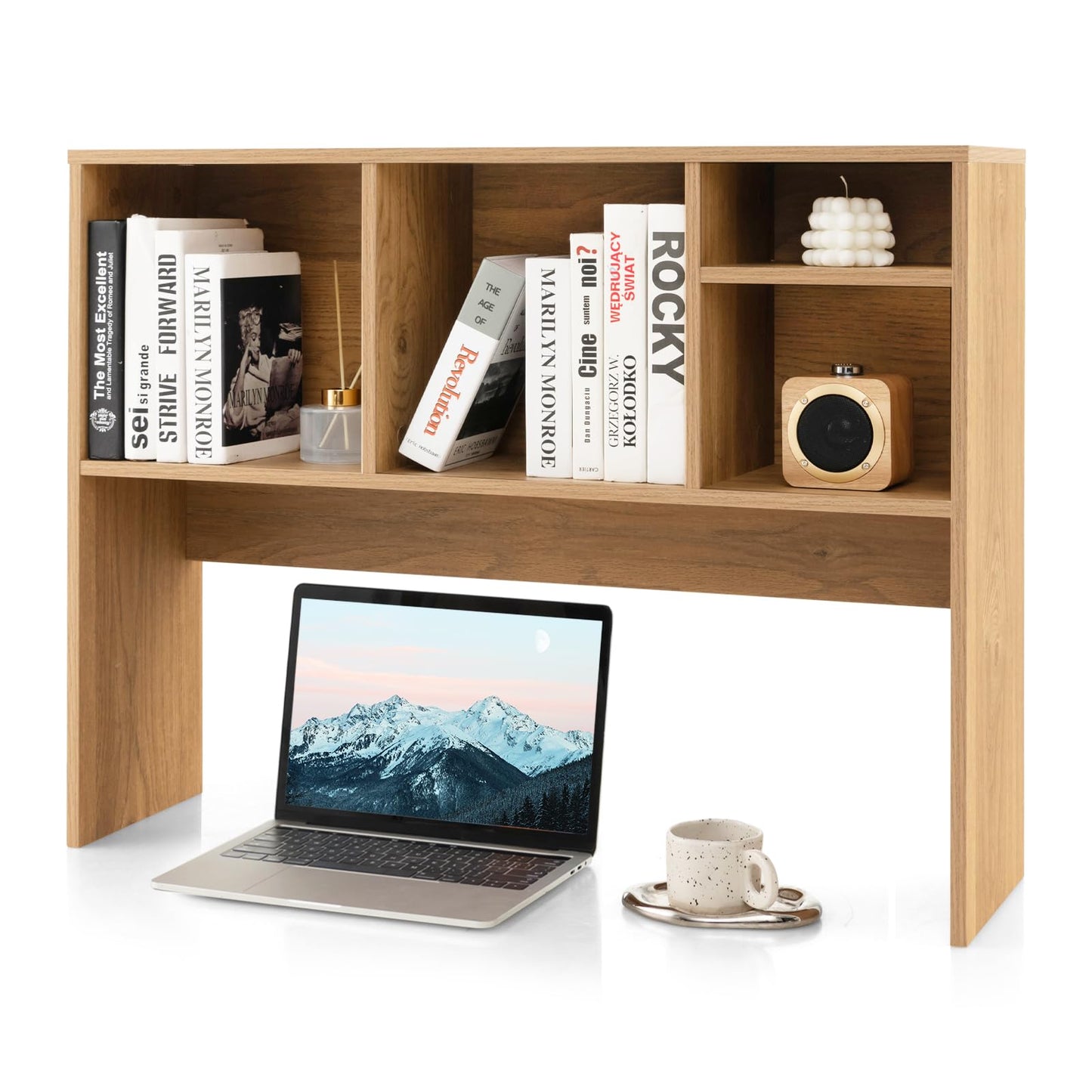 Tangkula Desktop Bookshelf, Countertop Storage Hutch with 4 Shelves for Computer Desk
