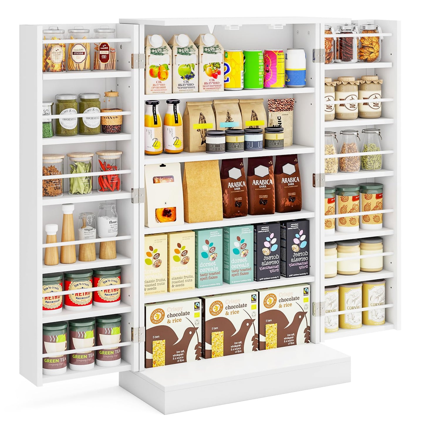 Tangkula Kitchen Pantry Cabinet, 17-Tier Buffet Sideboard with 2 Doors and 6 Adjustable Shelves