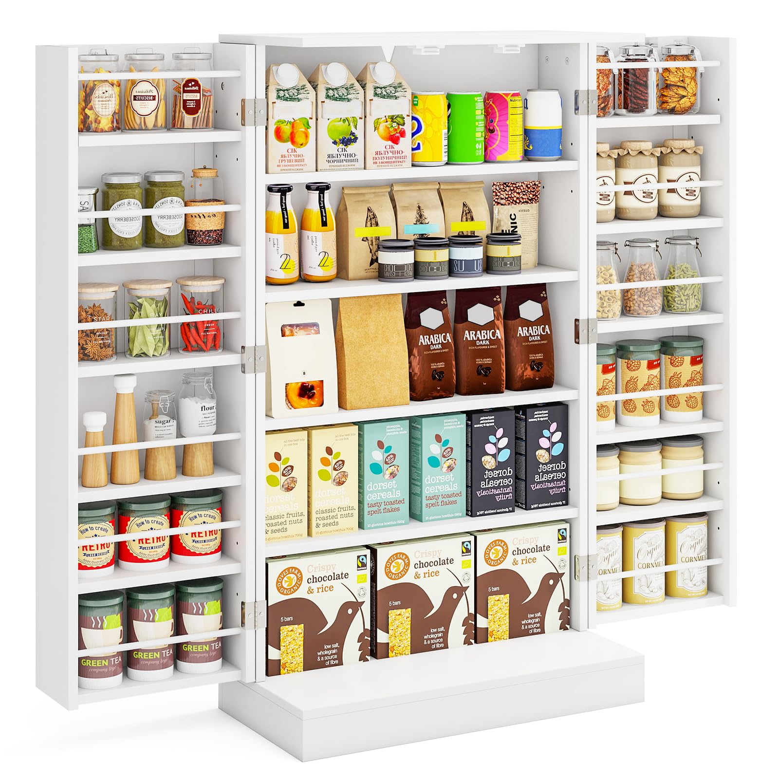 Tangkula Kitchen Pantry Cabinet, 17-Tier Buffet Sideboard with 2 Doors and 6 Adjustable Shelves