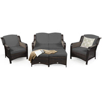 5 Pieces Patio Furniture Set, Outdoor Rattan Conversation Sofa Set with Loveseat