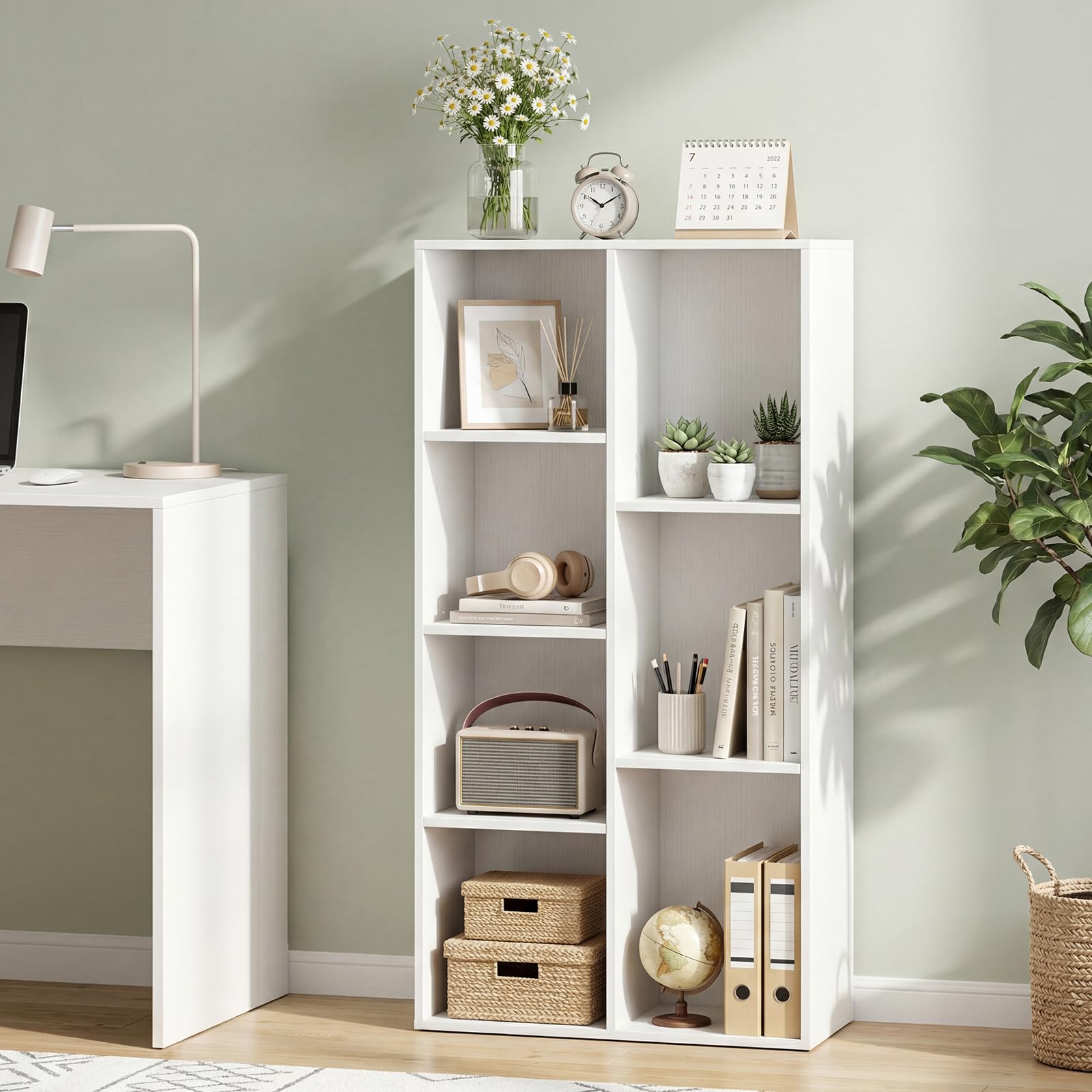 Tangkula 7-Cube Bookcase | Freestanding Storage Organizer with 7 Open Cubbies (1/2)